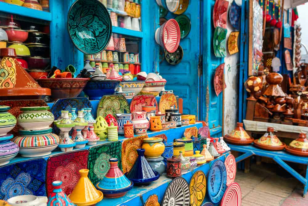 Colorful pottery at moroccan shop