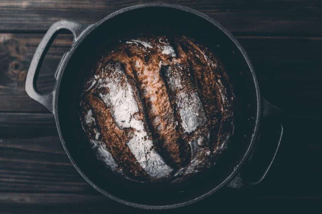 Artisan bread baked in a Dutch oven.