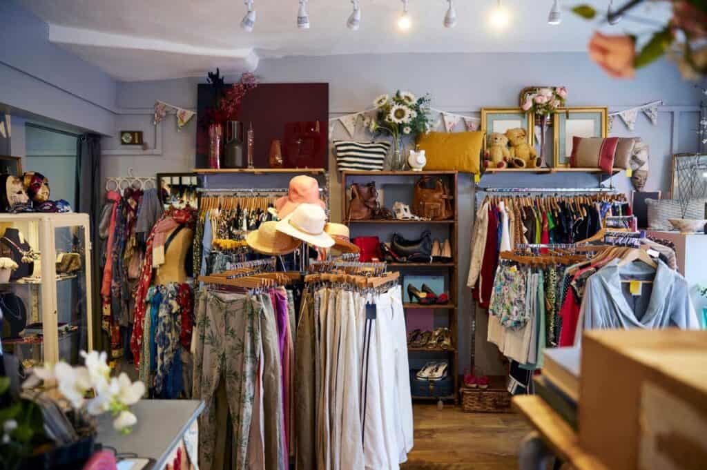 Charity shop or thrift store selling used and sustainable clothing and household goods.