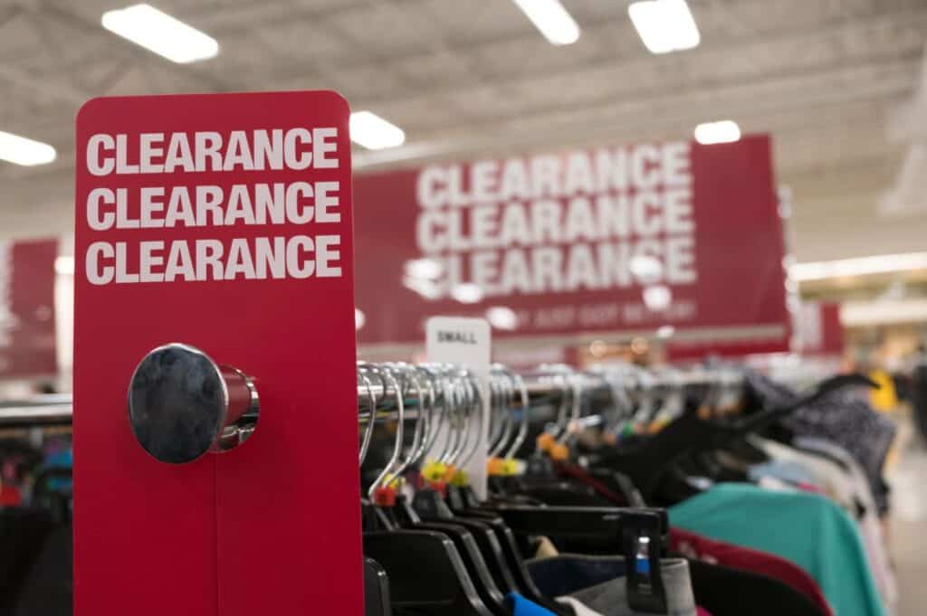 Clearance sale sign in store.